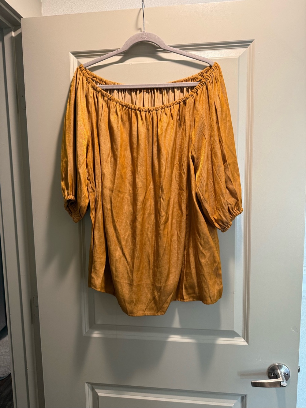 SHEIN 2XL Bronze Metallic Off Shoulder Balloon Sleeve Top NWOT